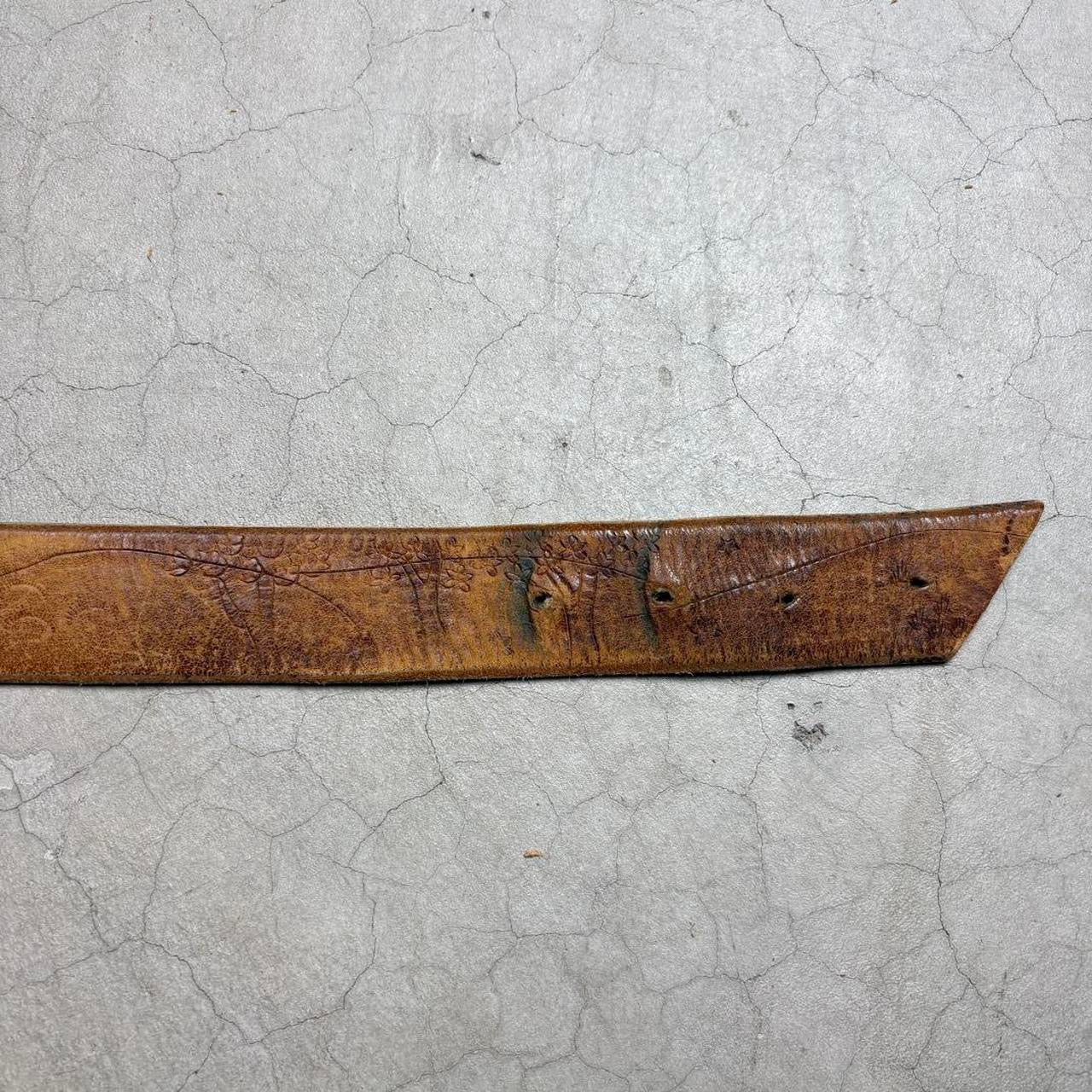 70s Hand Tooled Leather Belt Solid Brass Western Boho