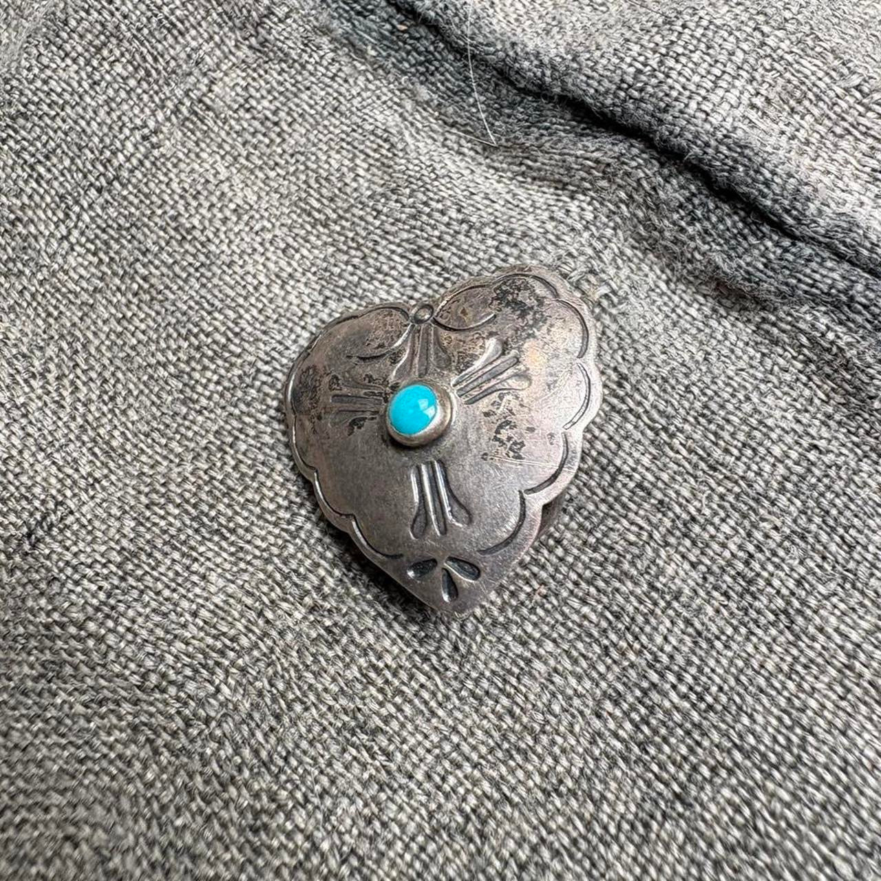 70s Native American Turquoise Sterling Silver Turquoise Concho Pendant Navajo
