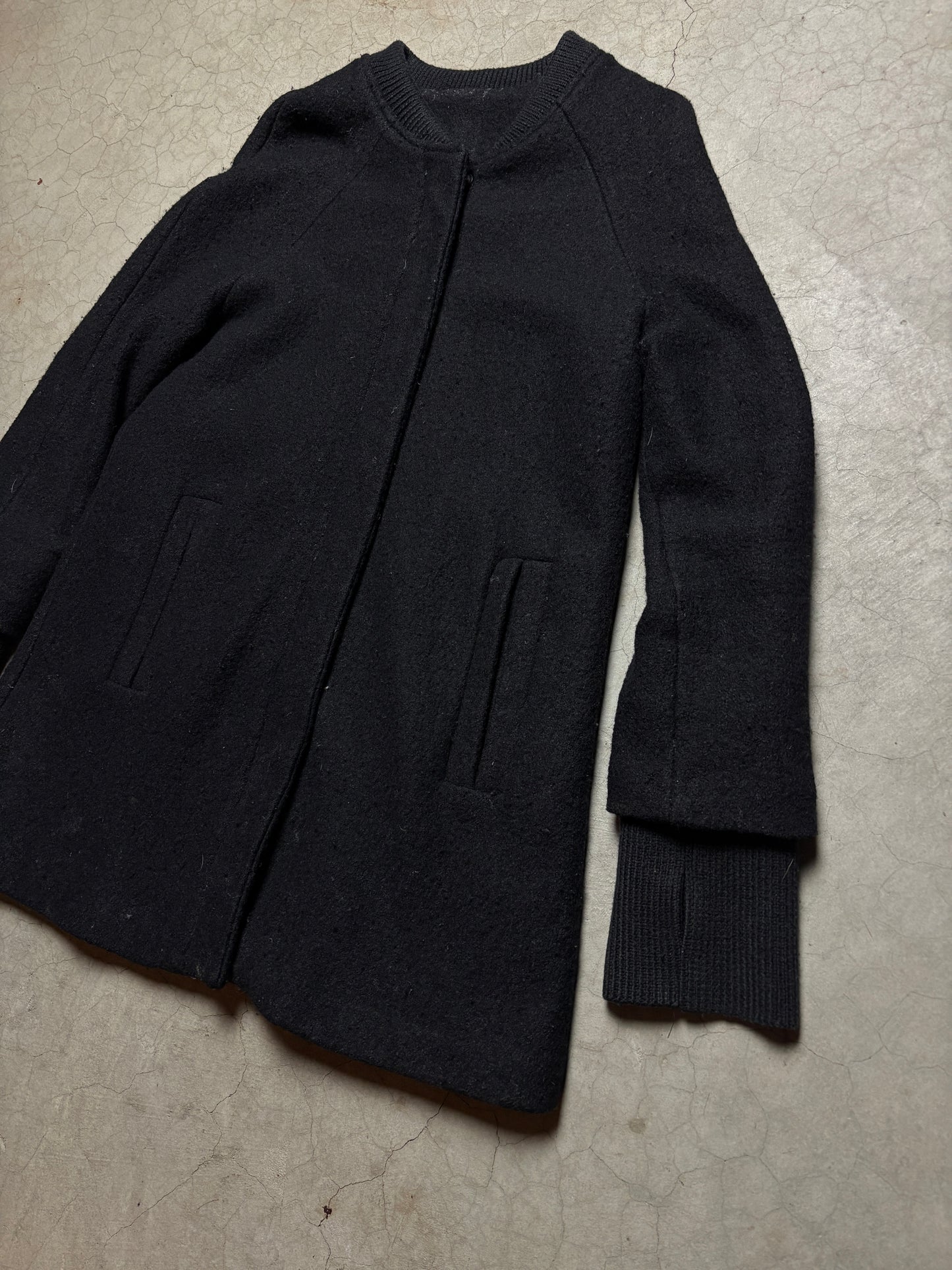 CannIBAL Avant-Garde Wool Coat with Hand-Stitched Beetle Patch
