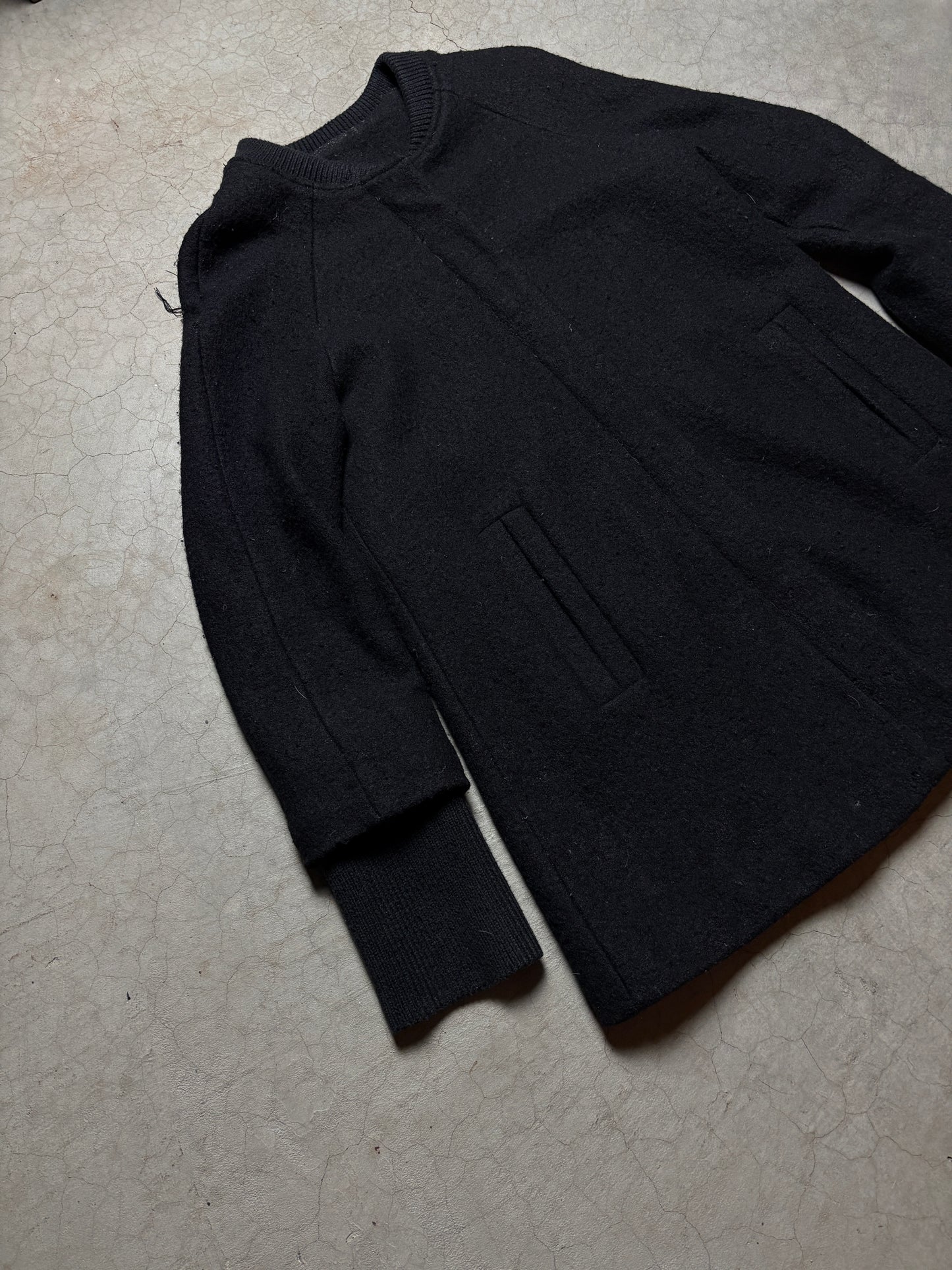 CannIBAL Avant-Garde Wool Coat with Hand-Stitched Beetle Patch