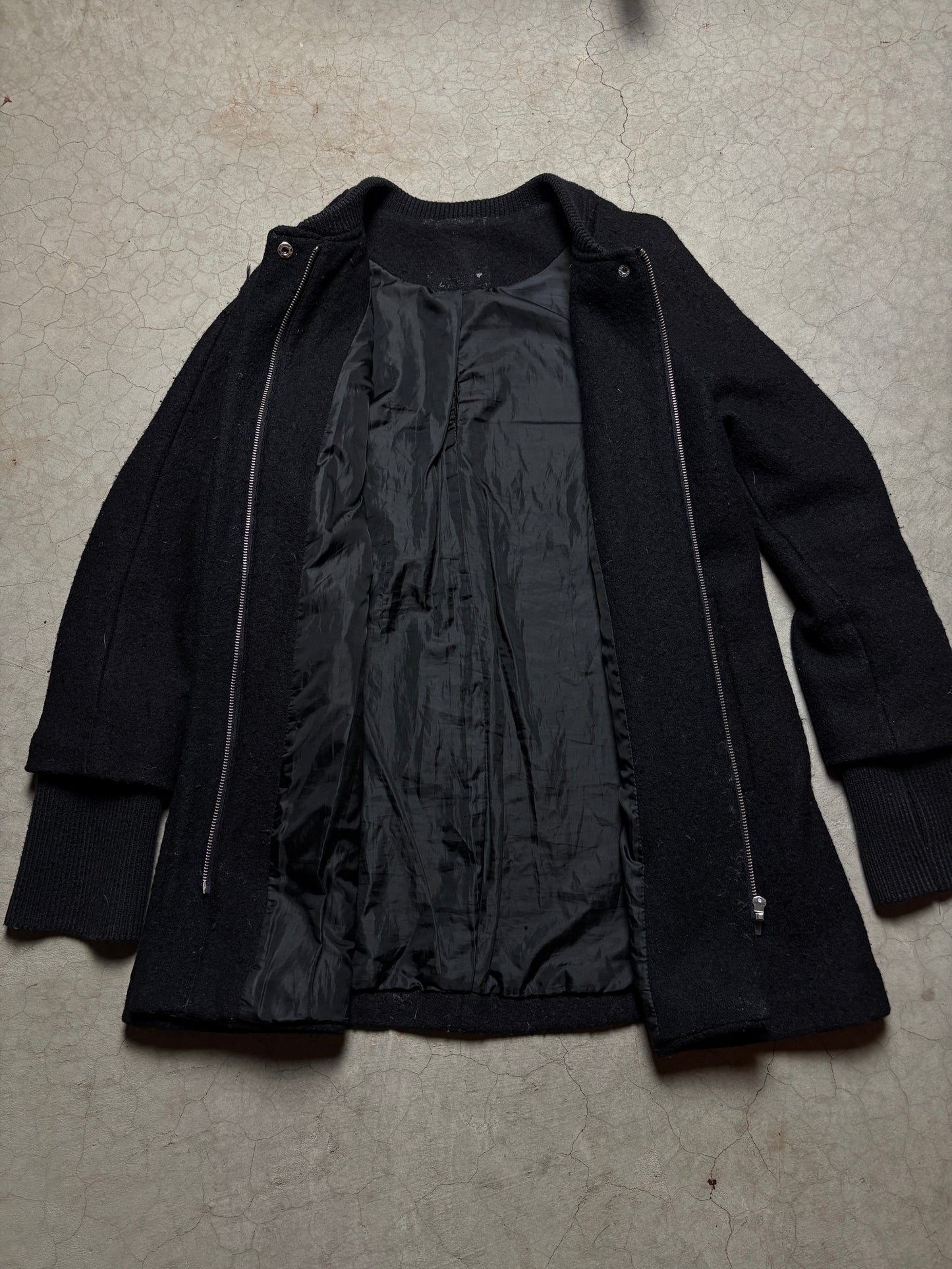CannIBAL Avant-Garde Wool Coat with Hand-Stitched Beetle Patch