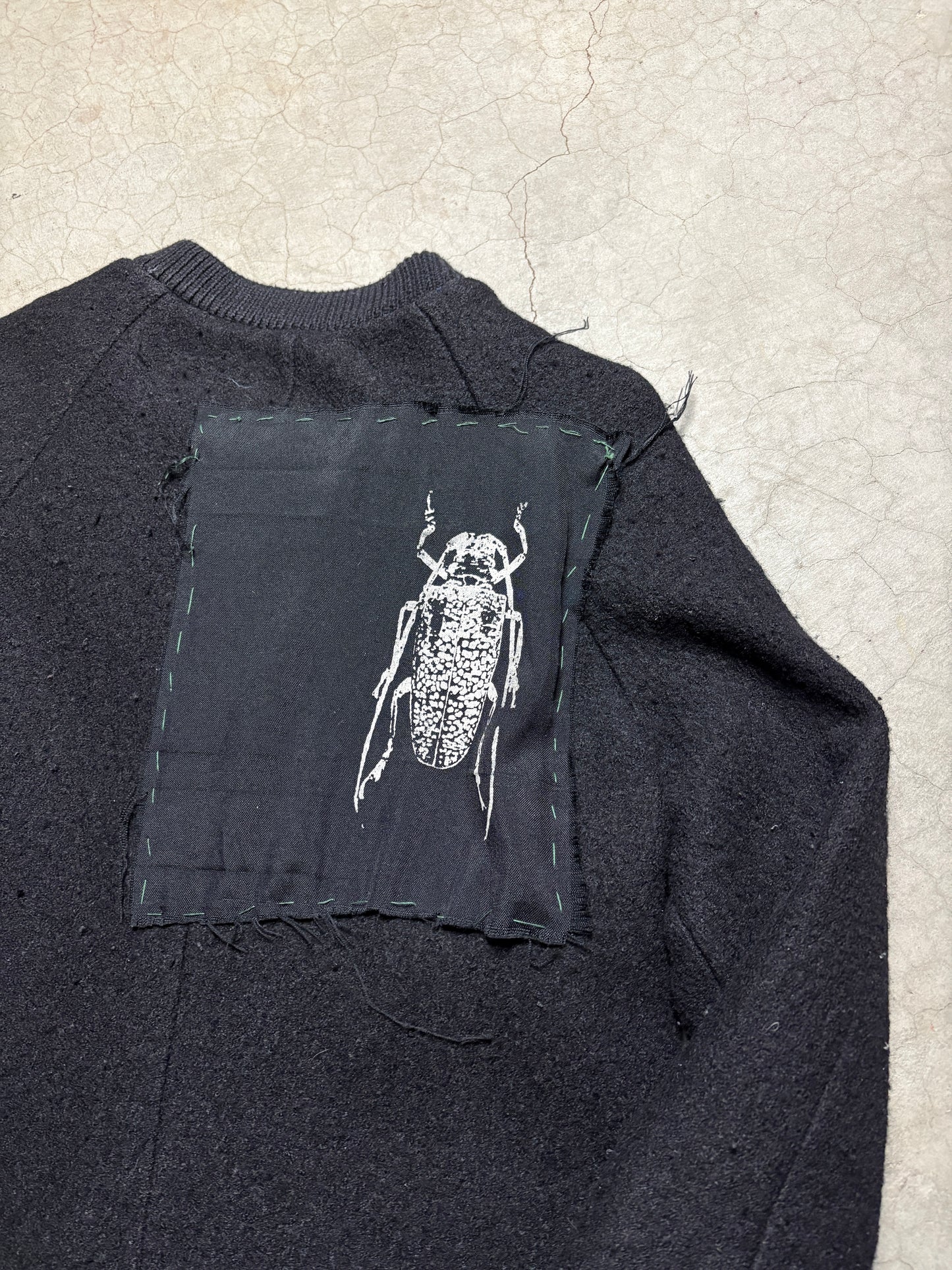 CannIBAL Avant-Garde Wool Coat with Hand-Stitched Beetle Patch